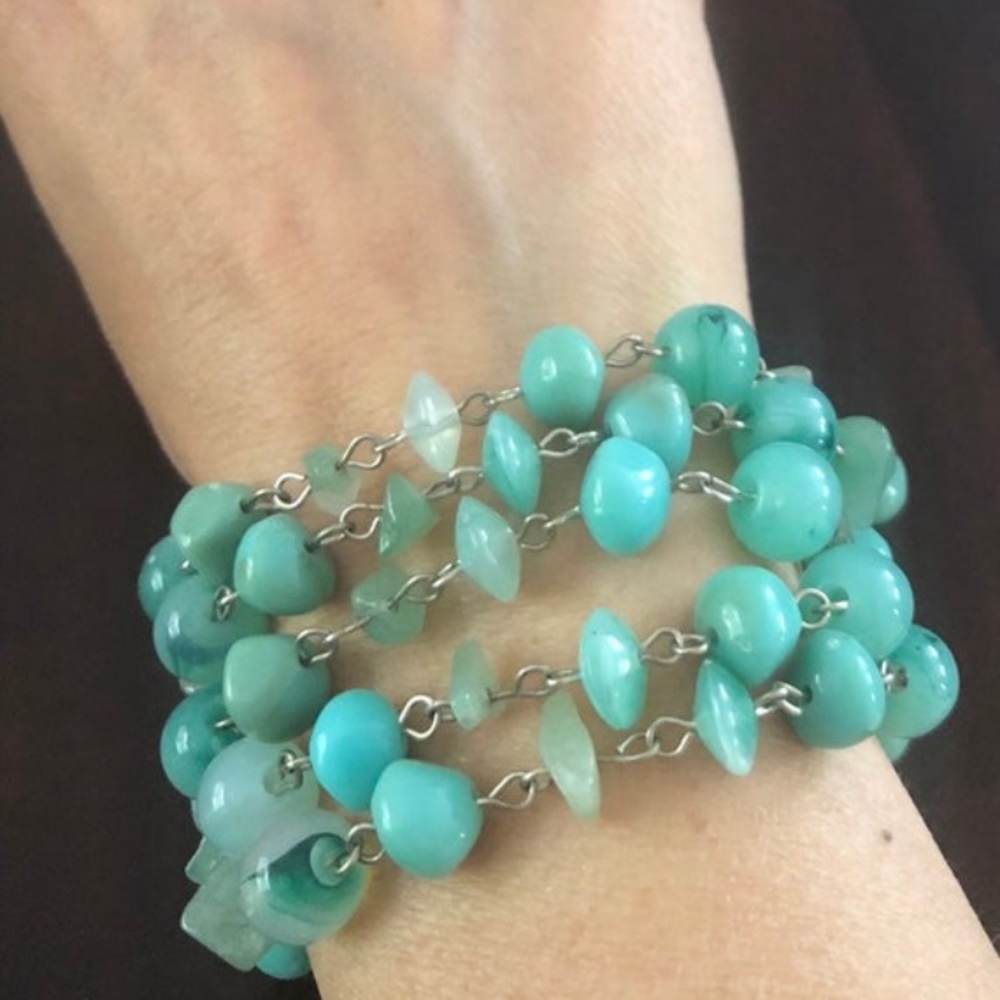 Vintage Aqua Multistrand Beaded SilverTone Bracelet